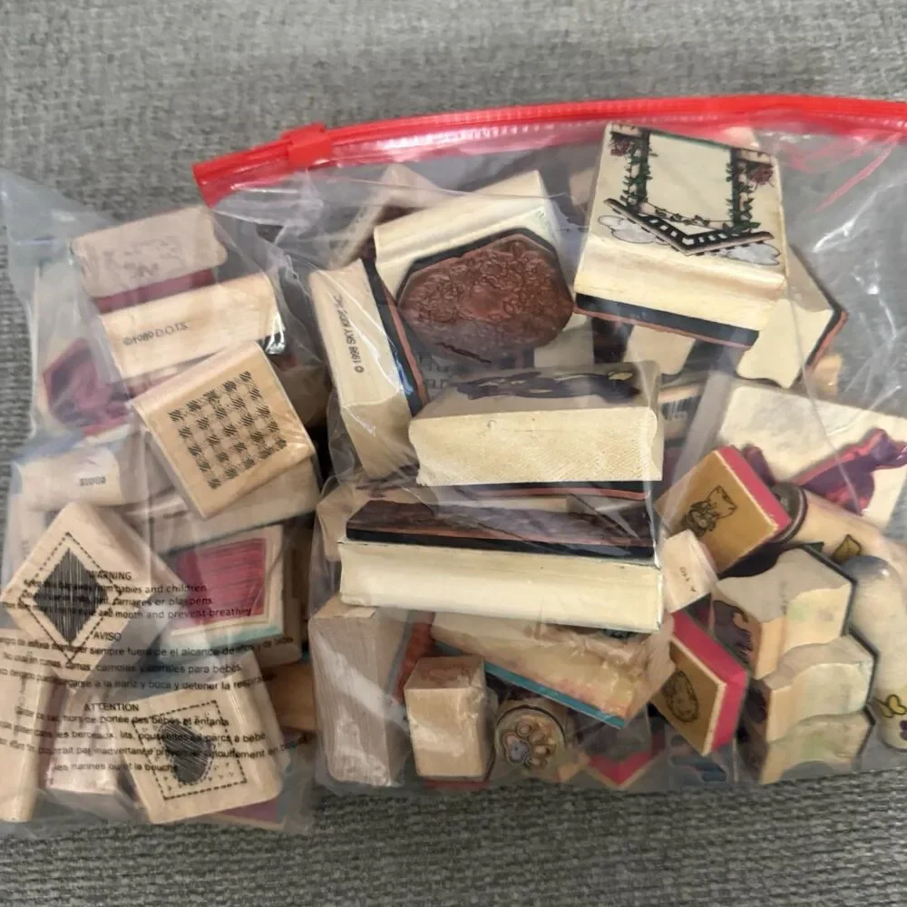 60+ Large Lot Vintage Rubber Wooden Stamps Seasons Words DOTS Sky Kids & More
